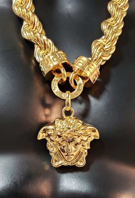 versace runway 24k gold plated medusa chain necklace|Versace gold medusa necklace.